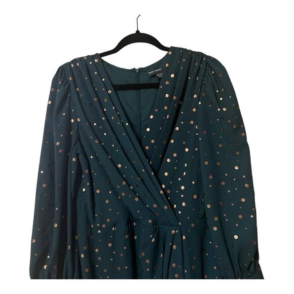 Maggy London Womens Size 10 Green Gold Polka Dot Draped Front Dress New - Picture 2 of 6